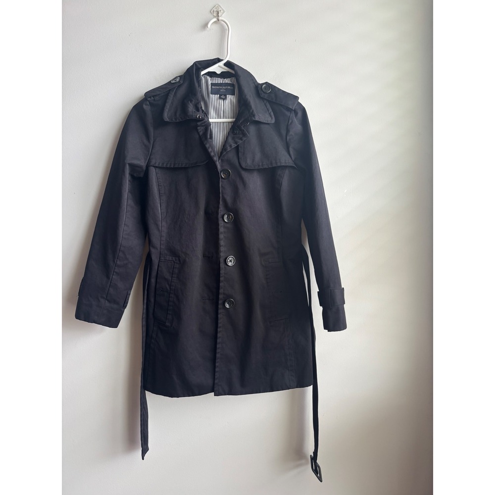Banana Republic Black Trench Coat Women Size PS